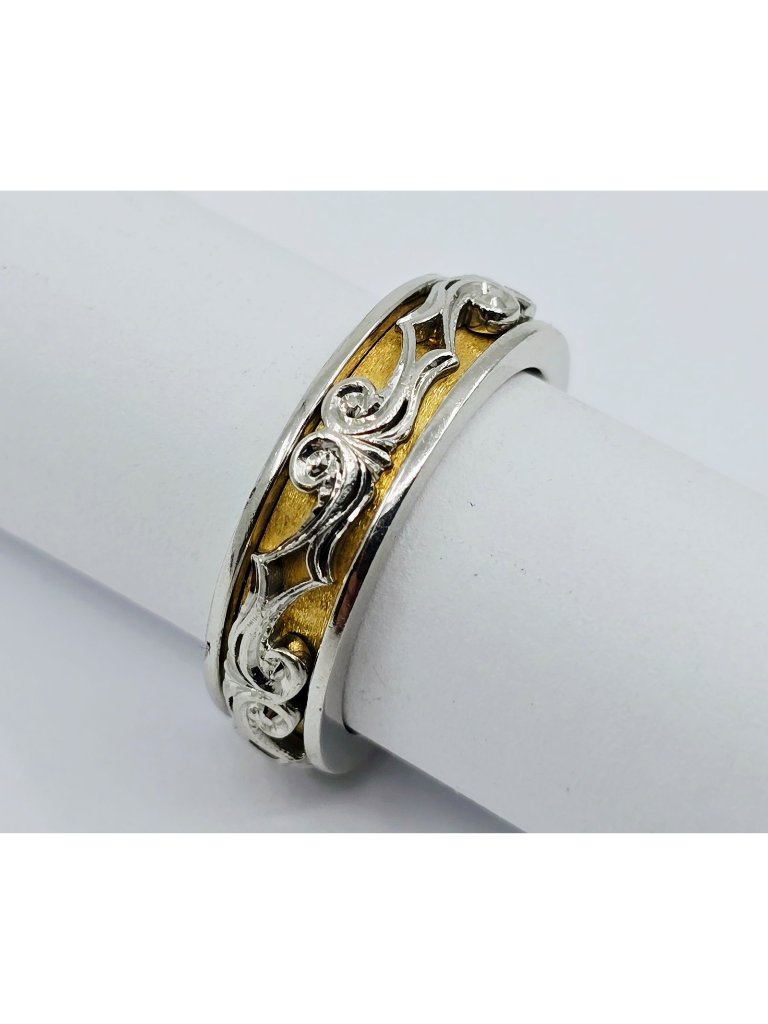 22k Two Tone Multi Color Gold Designer Layered Wedding Band Ring  Size 825